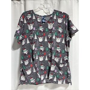Women's Zoe + Chloe Scrub Top‎ Size Large Grey Christmas Scene Holiday